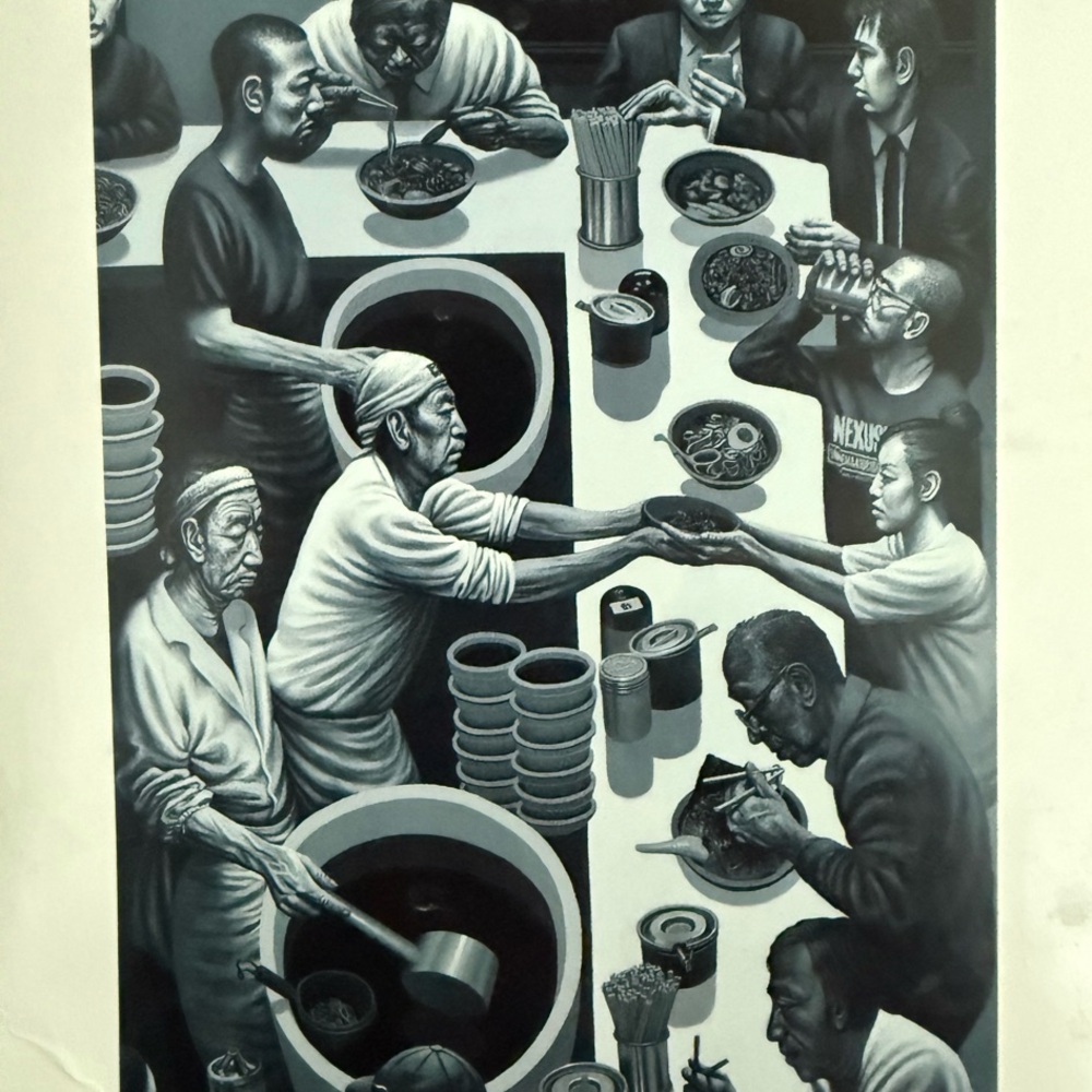 ‼️❤️50% Monochrome Art Print Postcard Size- Dining Scene